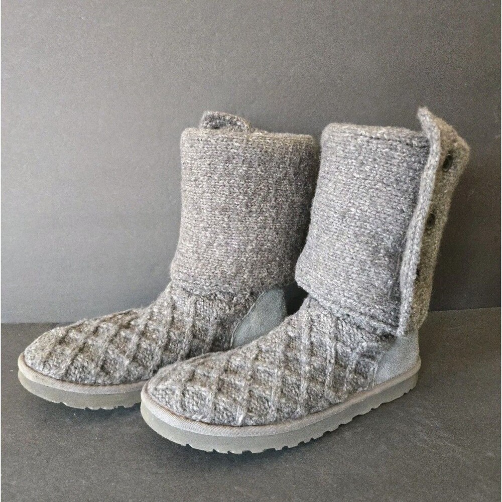UGG Australia Women's Lattice Cardy Knit Boots 3066 Charcoal Grey Size 9 EUC